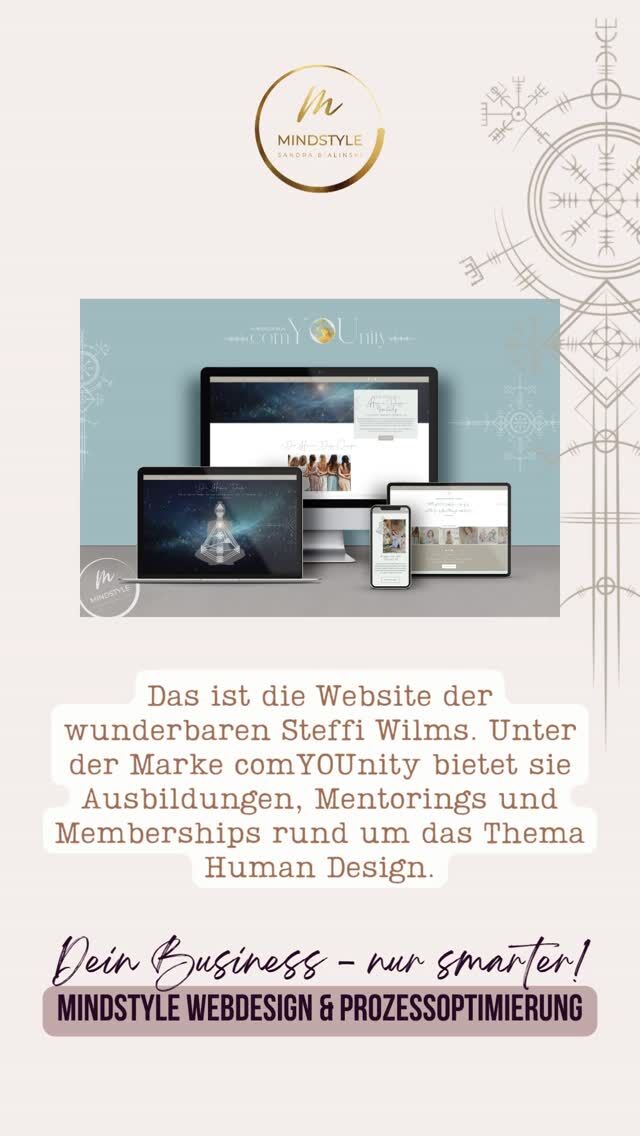Heute möchte ich Euch Steffi Wilms (@steffi.lives.her.design) vorstellen. Unter der Marke comYOUnity bietet sie wunderbare Ausbildungen, Mentorings und Memberships rund um das Thema Human Design an. 

Sie wünschte sich eine Website, die ganz ihr entsprach - sie sollte einen integrierten Chart Generator beinhalten, einen Blog-Bereich, die Möglichkeit, ihre Kurse und Ausbildungen direkt über die Website buchen und bezahlen zu können sowie einen integrierten Mitglieder- bzw. Kursbereich, in dem sie ihren Content für ihre Kunden bereitstellen kann.

Gesagt, getan. Entstanden ist diese super schöne Website, die heute für Steffi mitarbeitet. 

Wie gefällt sie Dir? 

Hi, ich bin Sandra – Ruhrpott-Pflanze in Heidelberg, Website-Fee & Prozess-Nerd, damit DU mehr Zeit fürs Wesentliche hast!
Wenn Du Deine Website nicht nur schön, sondern auch smart haben möchtest, nur so semi-gut in Technik bist und Sichtbarkeit, Marketing, Technik und Deine Kunden unter einen Hut bekommen möchtest, ohne durchzudrehen, follow me!
Wertige Sichtbarkeit für mehr Umsatz und automatisierte Prozesse für mehr Zeit!
⠀
👉 Hier teile ich meinen Content rund um:
Webdesign • WordPress • Brand Design • Wartung • Funnel • Automatisierung • Webshops • Mitgliederbereiche • KI • Prozessoptimierung • Business Real Talk und wie Du das Meiste aus Deiner Zeit raus holst, ohne an echter Verbindung zu verlieren.
⠀
💬 Lost in Sachen Technik und Du möchtest endlich wieder mehr Zeit haben, bevor Dir Dein Business über den Kopf wächst? Oder Du wünschst Dir einfach eine wertige Website, die die Qualität Deiner Arbeit und Deine Energie spiegelt? Schreib mir „Talk“ in die Kommentare, wenn Du ein kostenfreies Kennenlerngespräch möchtest, um gemeinsam zu schauen, ob wir ein gutes Match für Deinen nächsten Business-Schritt sind.
⠀
#mindstyle #humandesign #chartgenerator #manifestor #zeitmanagement #businessskalieren #selbstständigefrauen #gründerin #wartung #websitesicherheit #unternehmerin #webdesign #branddesign #funnel #mitgliederbereich #umsatz #sichtbarkeit #ki #technikmentoring #wordpress
