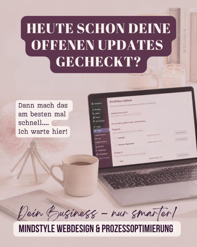 Mal Butter bei die Fische: Wann hast Du das letzte Mal nach Deinen WordPress-Updates geschaut? 
Wenn Deine Antwort gerade irgendwo zwischen „Ähm …“ und „Macht WordPress das nicht von alleine?“ liegt: Dieser Post ist für Dich. 

Eine Website ist leider kein „Einmal fertig und dann läuft sie für immer“-Moped. WordPress, Themes und Plugins entwickeln sich ständig weiter. Gerade Sicherheitsupdates (und die überschlagen sich gerade ein wenig) solltest Du nicht ewig liegen lassen.
Denn veraltete Software gehört zu den Dingen, die Hackern und Bots das Leben unnötig leicht machen.

Deshalb: Speichere Dir den Post, hol Dir ein Kaltgetränk, mach's Dir schön und gönn Deiner Website heute einen kleinen Technik-Check. Nur Ihr zwei. 🤣
Und wenn Du bei Updates, Backups, Sicherheit und diesem ganzen technischen Gedöns eigentlich nur denkst: „Holt mich hier raus!“, schnapp Dir meine WordPress Website-Wartung. 
Du kümmerst Dich um Dein Business -ich darum, dass Deine Website technisch nicht mehr vor sich hindümpelt.

Schreib mir einfach „WARTUNG“ per DM, wenn Du wissen möchtest, ob das für Deine Website passt.

#wordpress #wordpresswebsite #websitewartung #websitesicherheit #wordpresswartung #webdesign #selbstständig #onlinebusiness #unternehmerin #businesswebsite