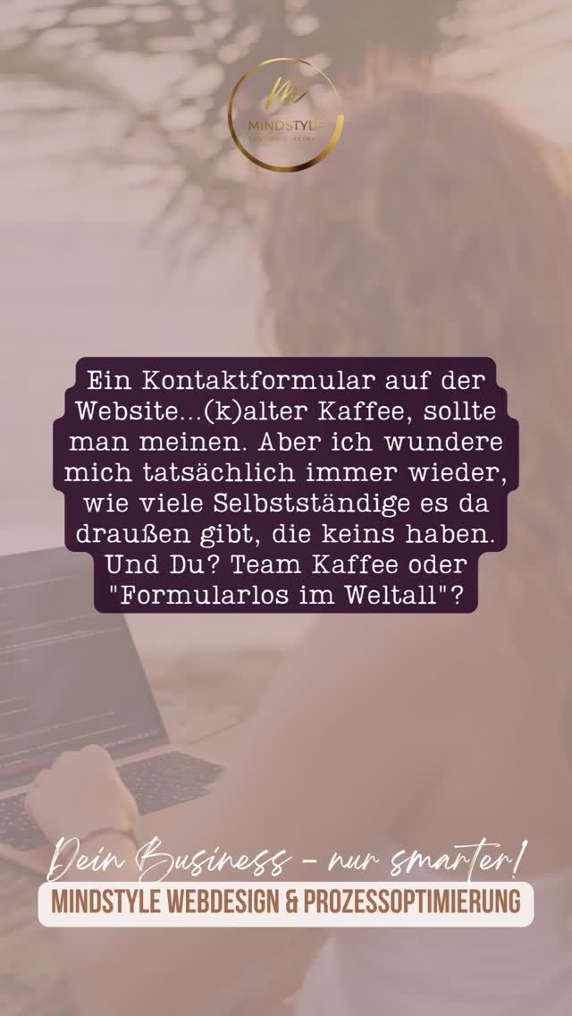 Ein Kontaktformular auf Deiner Website ist doch nun wirklich kein großer Aufwand – kann aber Deine Chance auf den nächsten Kunden sein.

Klar kannst Du auch Deine E-Mail-Adresse formschön auf der Seite platzieren, aber das Problem dabei ist oft, dass Deine Website-Besucher nicht richtig mit ihrer Maus umgehen können und beim Kopieren einen Buchstaben vergessen.
Oder noch besser: Sie versuchen, sich die Adresse zu merken und vergessen die Hälfte auf dem Weg zu ihrem E-Mail-Postfach.

Und schwupps, Kunde weg.

Mach's Dir leicht und bau ein hübsches, kleines Kontaktformular auf Deiner Website ein. Wenn Du zusätzlichen Mehrwert generieren möchtest, kannst Du, neben Name, E-Mail-Adresse und Nachricht, sogar noch andere Infos abfragen. Für welches Deiner Produkte sie sich besonders interessieren, zum Beispiel. Abgefahren!

Hi, ich bin Sandra – Ruhrpott-Pflanze in Heidelberg, Website-Fee & Prozess-Nerd, damit DU mehr Zeit fürs Wesentliche hast!
Wenn Du Deine Website nicht nur schön, sondern auch smart haben möchtest, nur so semi-gut in Technik bist und Sichtbarkeit, Marketing, Technik und Deine Kunden unter einen Hut bekommen möchtest, ohne durchzudrehen, follow me!
Wertige Sichtbarkeit für mehr Umsatz und automatisierte Prozesse für mehr Zeit!
⠀
👉 Hier teile ich meinen Content rund um:
Webdesign • WordPress • Brand Design • Wartung • Funnel • Automatisierung • Webshops • Mitgliederbereiche • KI • Prozessoptimierung • Business Real Talk und wie Du das Meiste aus Deiner Zeit raus holst, ohne an echter Verbindung zu verlieren.
⠀
💬 Lost in Sachen Technik und Du möchtest endlich wieder mehr Zeit haben, bevor Dir Dein Business über den Kopf wächst? Oder Du wünschst Dir einfach eine wertige Website, die die Qualität Deiner Arbeit und Deine Energie spiegelt? Schreib mir „Talk“ in die Kommentare, wenn Du ein kostenfreies Kennenlerngespräch möchtest, um gemeinsam zu schauen, ob wir ein gutes Match für Deinen nächsten Business-Schritt sind.
⠀
#mindstyle #zeitmanagement #businessskalieren #selbstständigefrauen #gründerin #wartung #websitesicherheit #unternehmerin #webdesign #branddesign #funnel #mitgliederbereich #umsatz #sichtbarkeit #ki #technikmentoring #wordpress